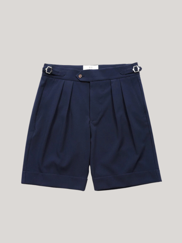 NO-VUNavy Oxford Pleated Shorts